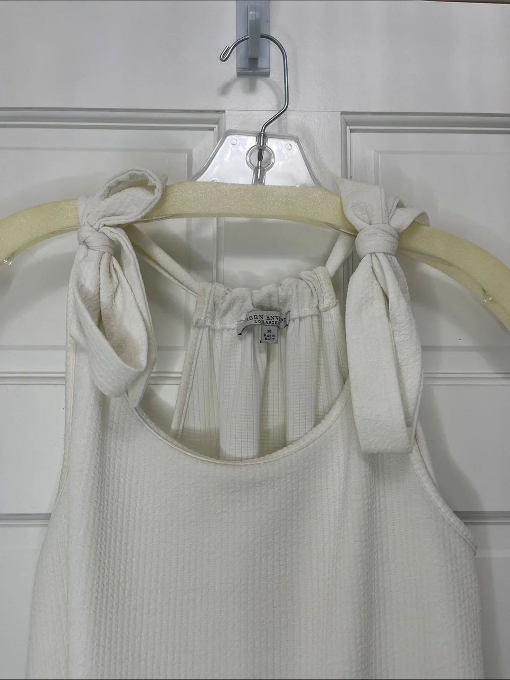 Green Envelope Cream Tie Shoulder Ruffle Hem Casual Mini Dress - Size Medium